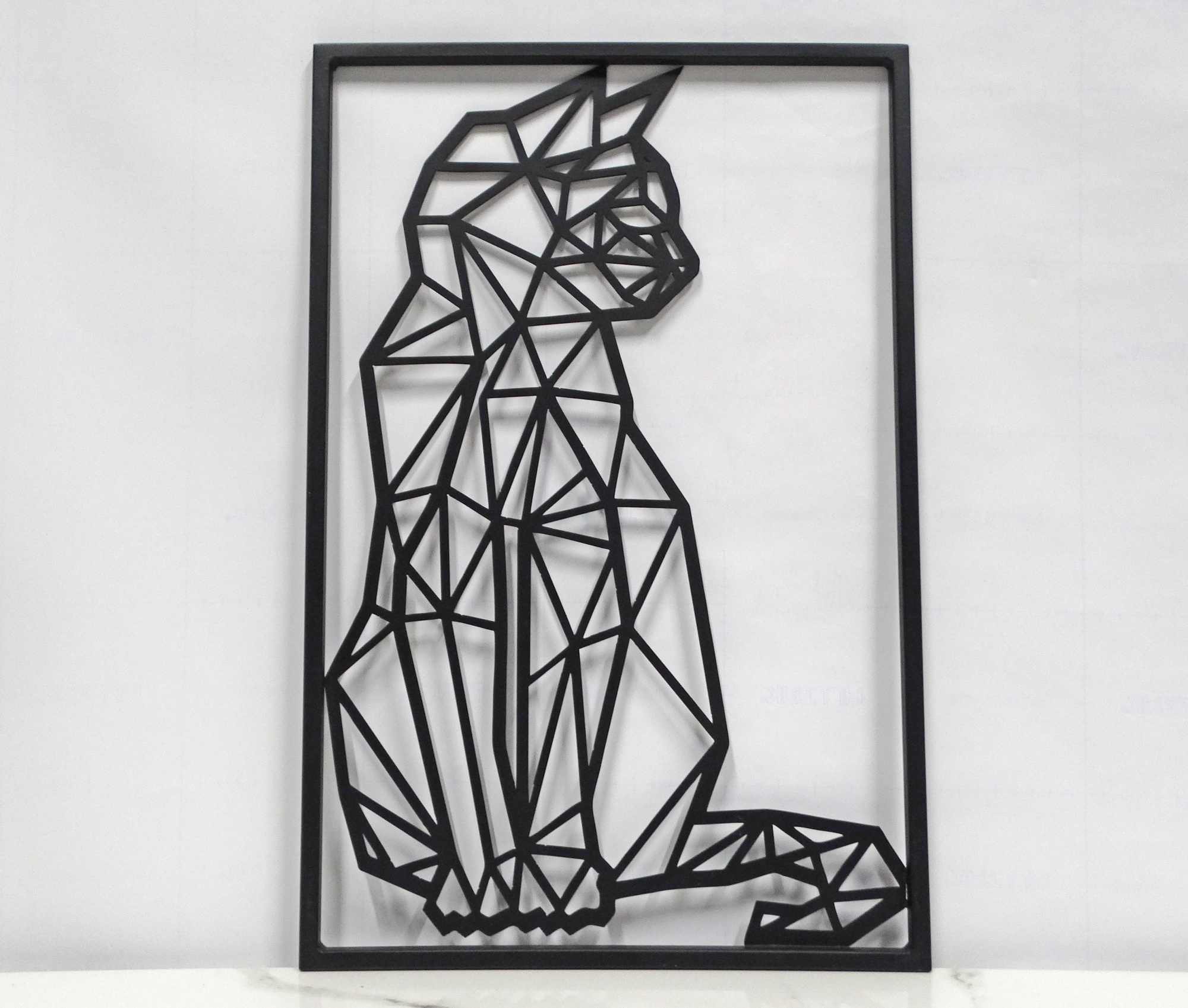 Quadro Gato Geométrico Pronta Entrega Preto Decoração de Parede Design Moderno Gatos Originalidade Arte de Alta Qualidade Arte Contemporânea Elegância Durabilidade Quadros Decorativos para Sala Quarto Escritório Moderno
