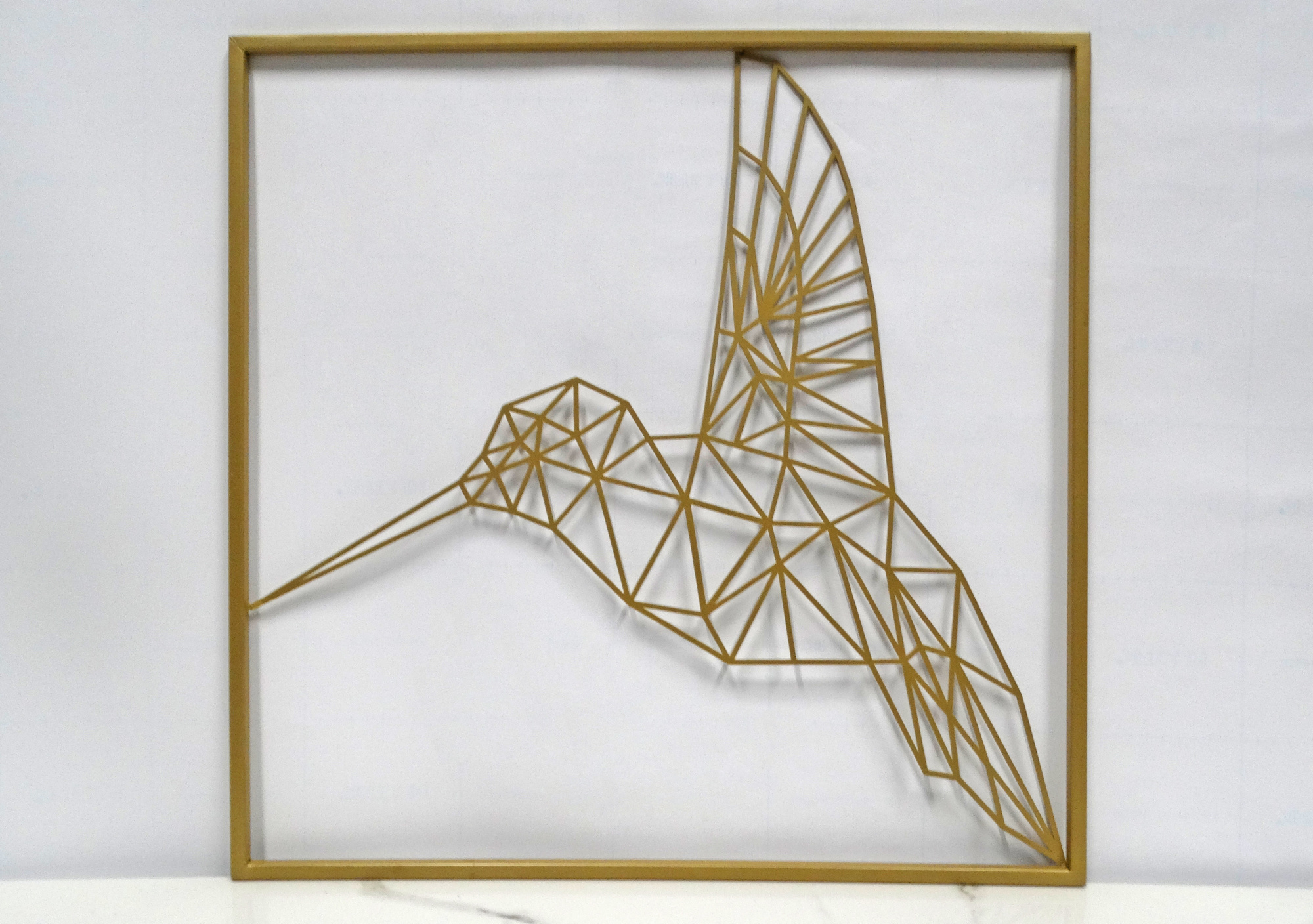 Quadro Beija-Flor Geométrico Pronta Entrega Dourado Decoração de Parede Design Moderno Beija-Flores  Originalidade Arte de Alta Qualidade Arte Contemporânea Elegância Durabilidade Quadros Decorativos para Sala Quarto Escritório Moderno